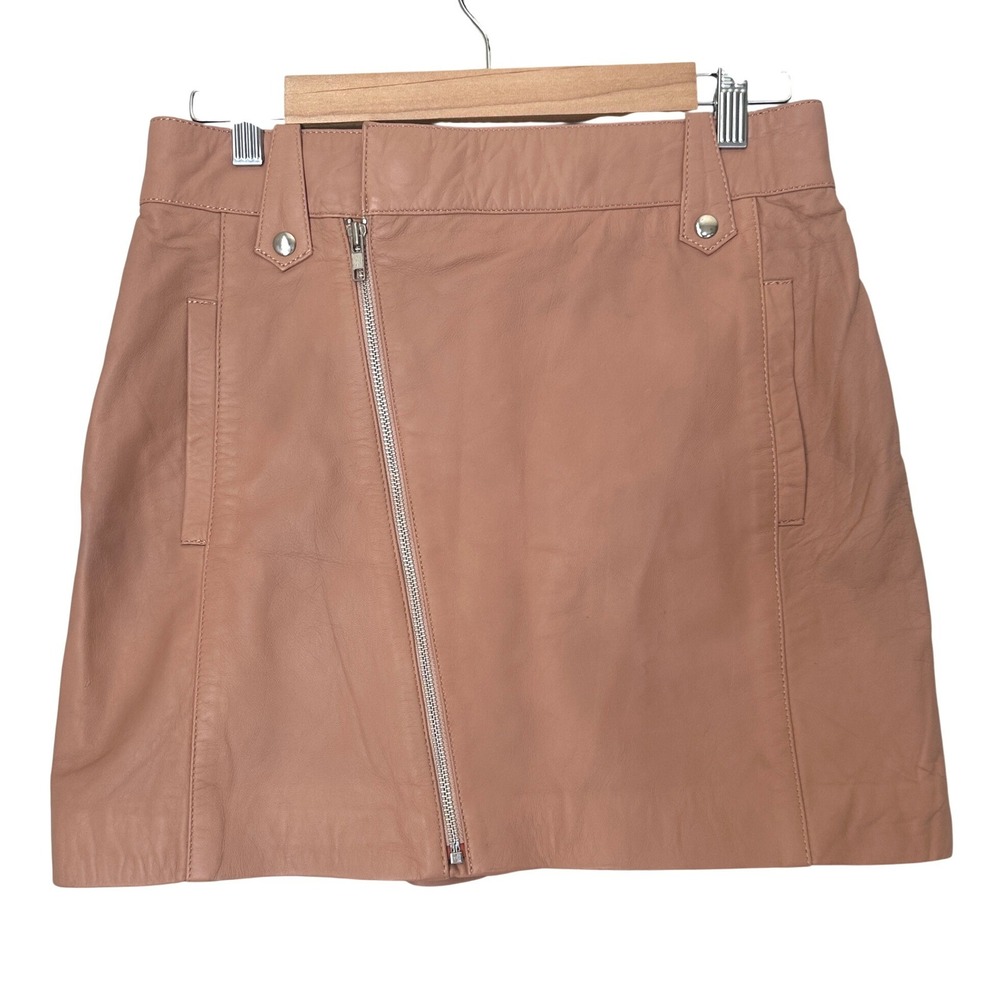 Understated Leather Tan Mini Skirt Asymmetric Zipper Moto Texas Western‎ REVOLVE